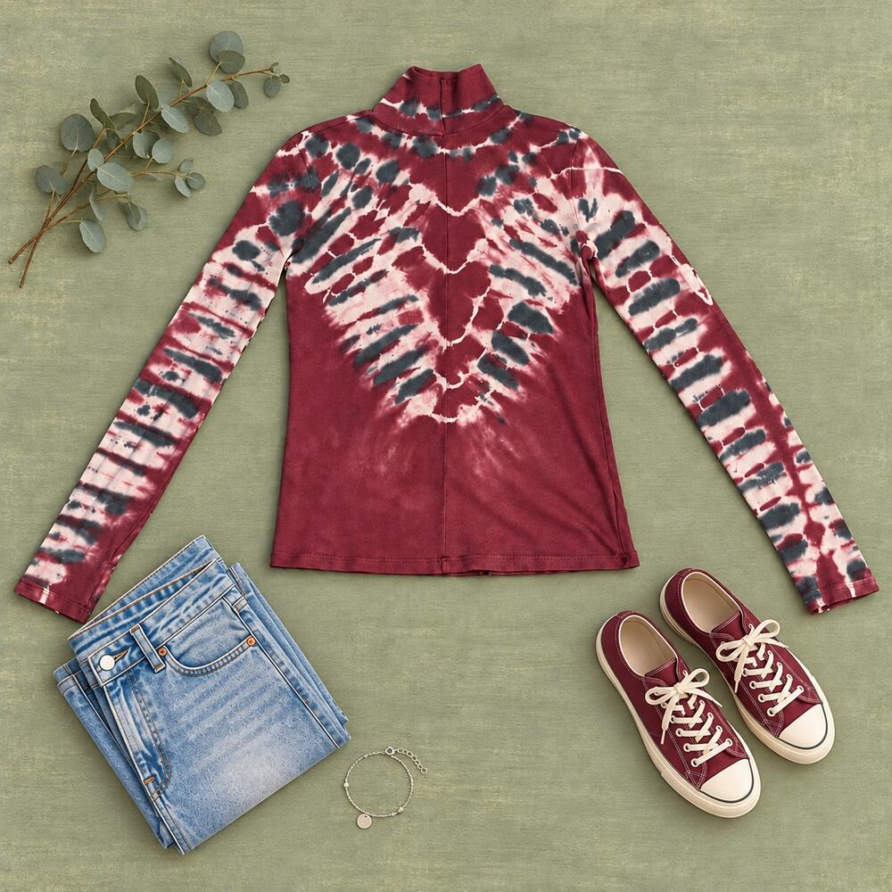 We The Free Women's M Burgundy Tie Dye Turtleneck Long Sleeve Top Boho